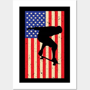 American Flag Skateboarding Patriotic Skater Design Posters and Art